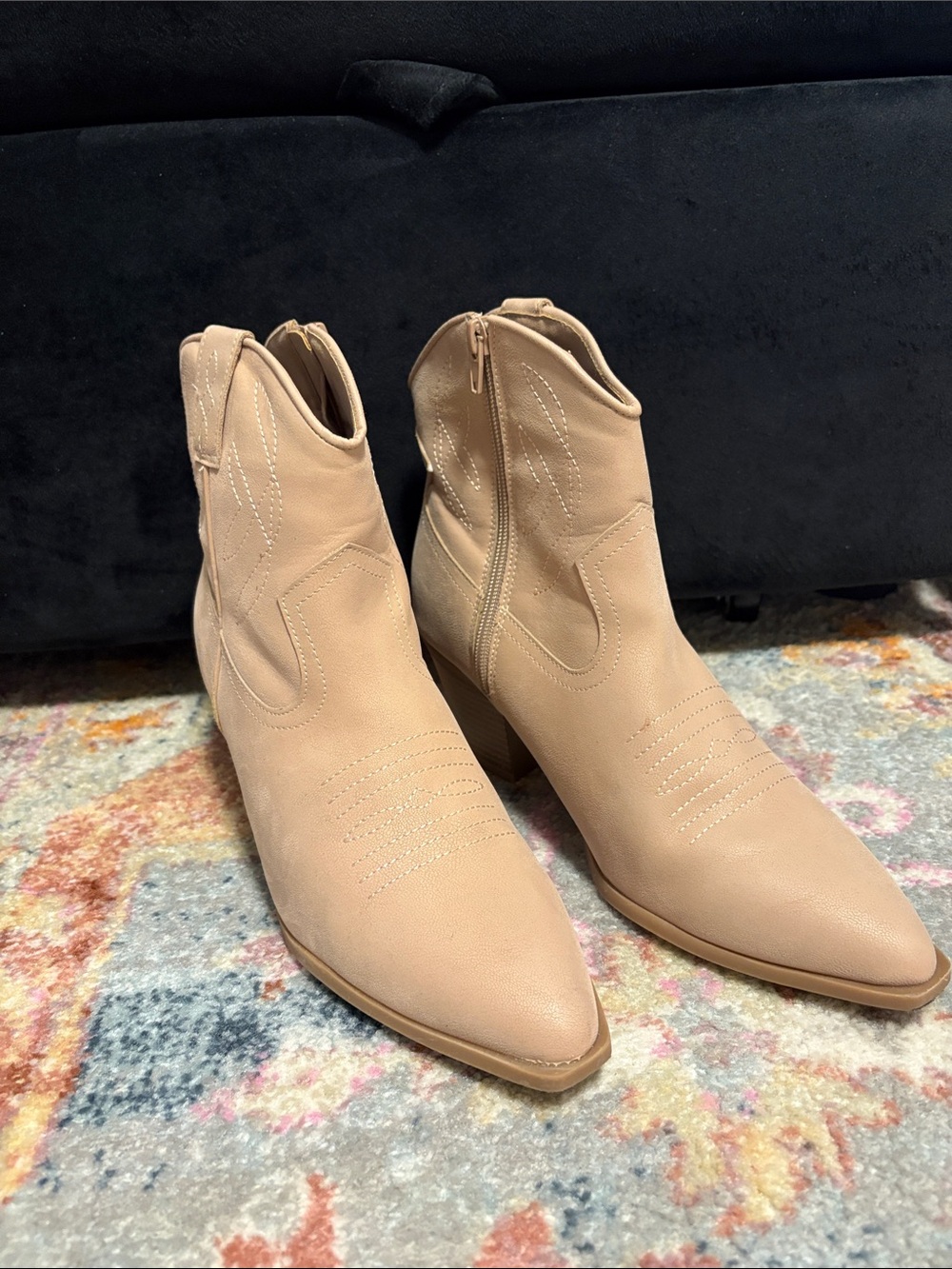 MIA Nude Pointed-Toe Western Ankle Boots